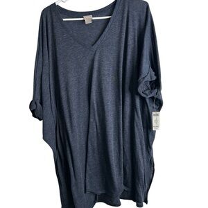 Chicos Womens XL/XXL Short Sleeve Tunic Length Top Navy New 3322